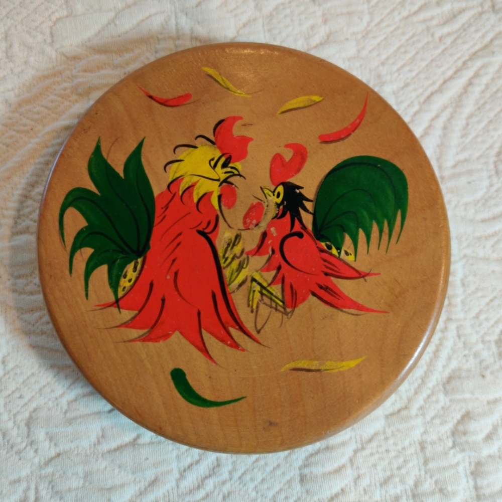 Vintage Fighting Rooster Burger Wood Hinged Press Made In Japan